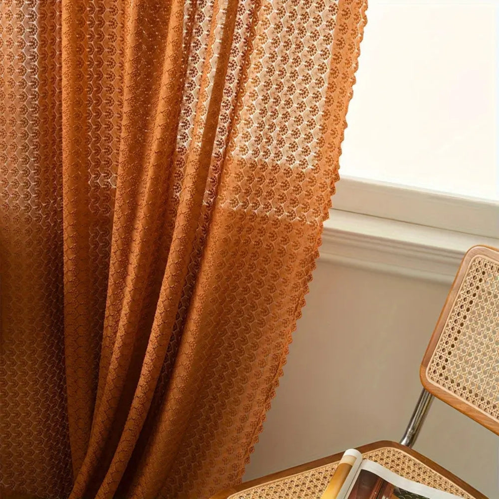 Amber Glow Boho Crochet Curtain